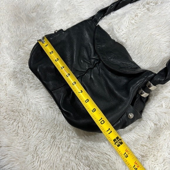 B. Makowsky Pebbled Black Leather Braided Strap Purse - Picture 10 of 13